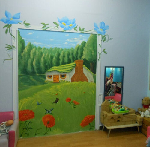 ציור קיר לחדר ילדים - בית בכפר